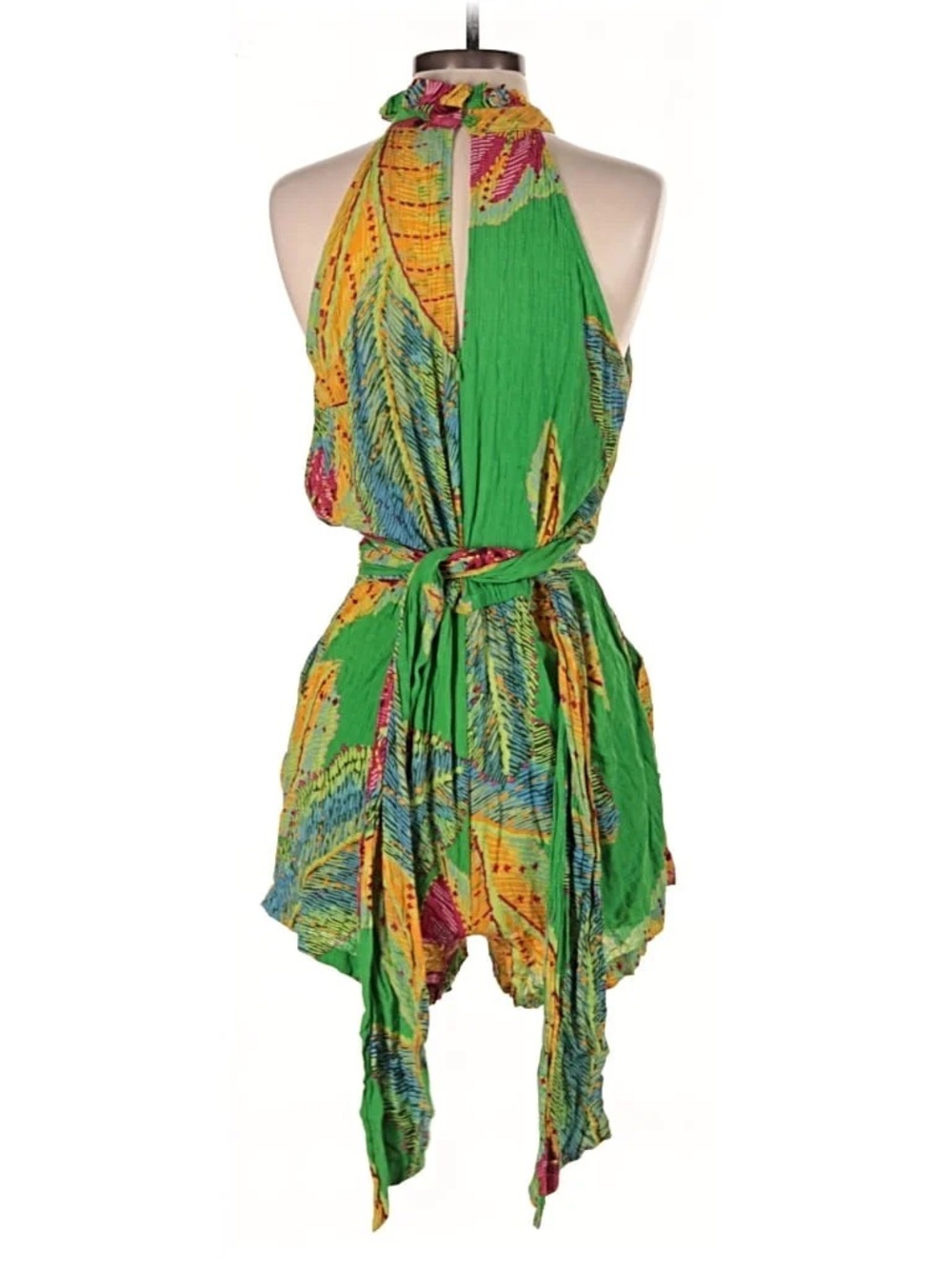Cynthia Rowley Green Tropical Print Halter Neck Boho VacationWaist Belt NWOT XS - Picture 2 of 4